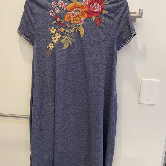 Johnny Was Blue Dress with Floral Embroidery - Picture 3 of 4